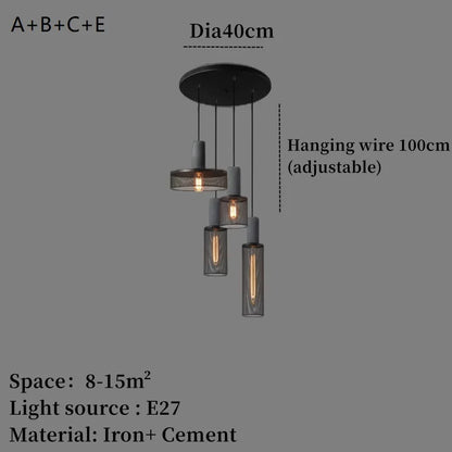 Industrial Concrete Pendant Light Home Decoration Chandelier Fixture Iron Shade Cement Hanging Lamp