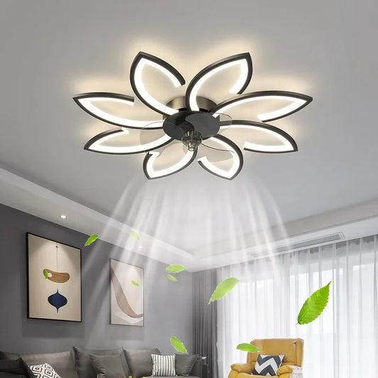 Petals LED Ceiling Fans With Light Bedroom Remote Control 220V Light Fixture