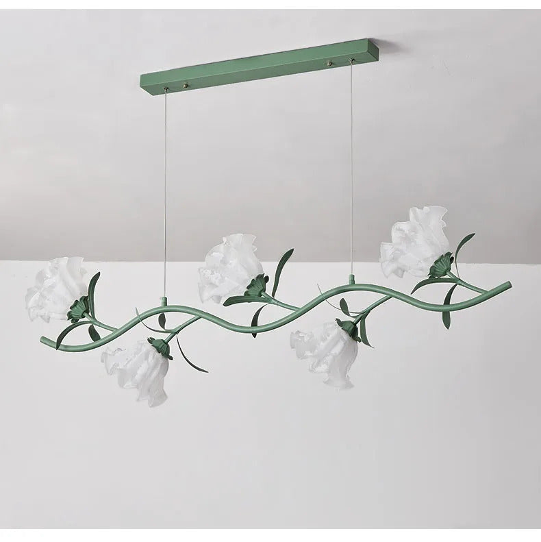 French Rural Flower Pendant Lamp Cream Style Green flower Chandelier