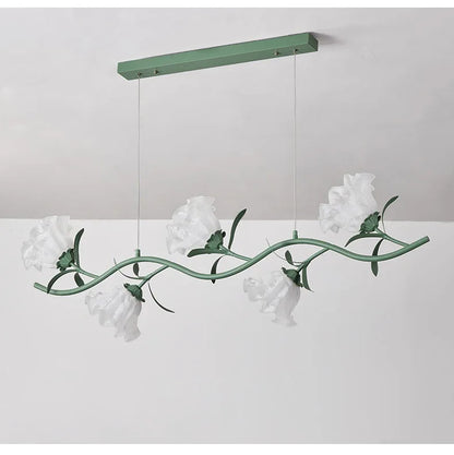 French Rural Flower Pendant Lamp Cream Style Green flower Chandelier