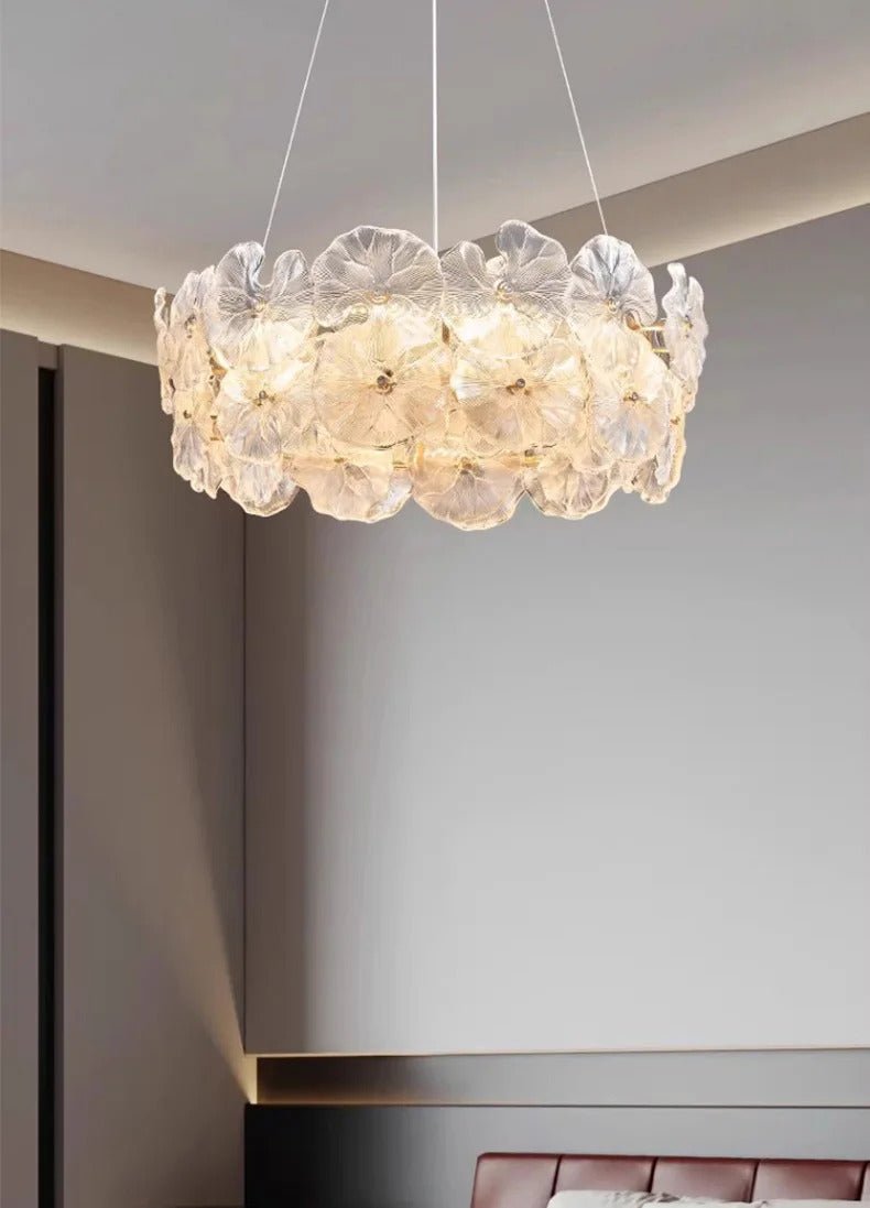 Modern Luxury Lotus Leaf Glass Chandelier Luxury Crystal Pendant Light